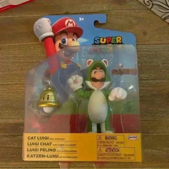 Other - NIB Jakks Pacific Nintendo Super Mario Cat Luigi 4" Figure with Super Bell Toy